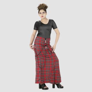 Women Red Long Connacht Tartan Kilt Skirt With Chains