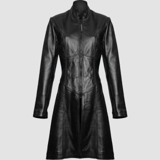 Black Leather Ladies Long Coat