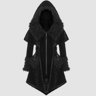 Zip-Up Asymmetrical Hem Gothic Hooded Coat
